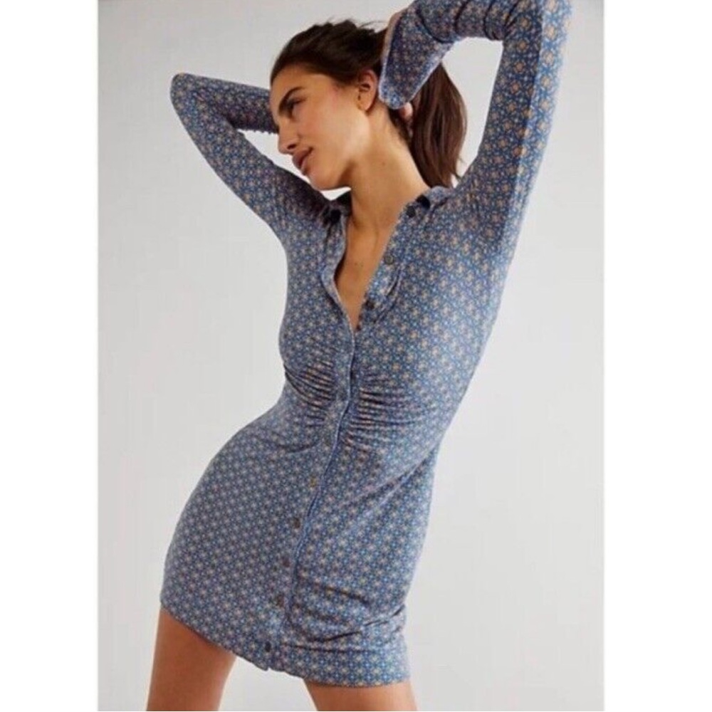 Free People Long Sleeve Button Dress | Boho Fall Winter Dress